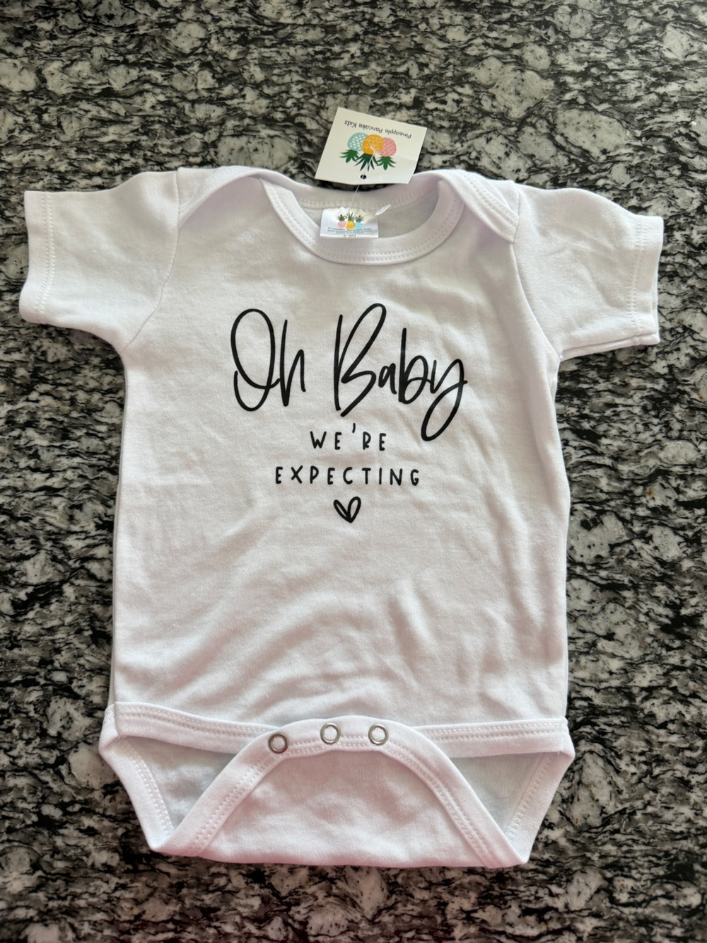White 'Oh Baby We're Expecting' Graphic Baby One-Piece